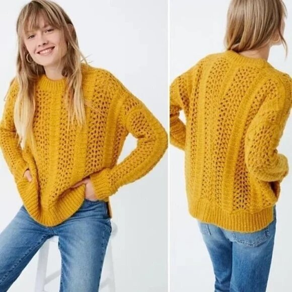 Madewell Windemere Alpaca Crochet Pointelle Wool Sweater  Mustard Yellow XS - Picture 1 of 8